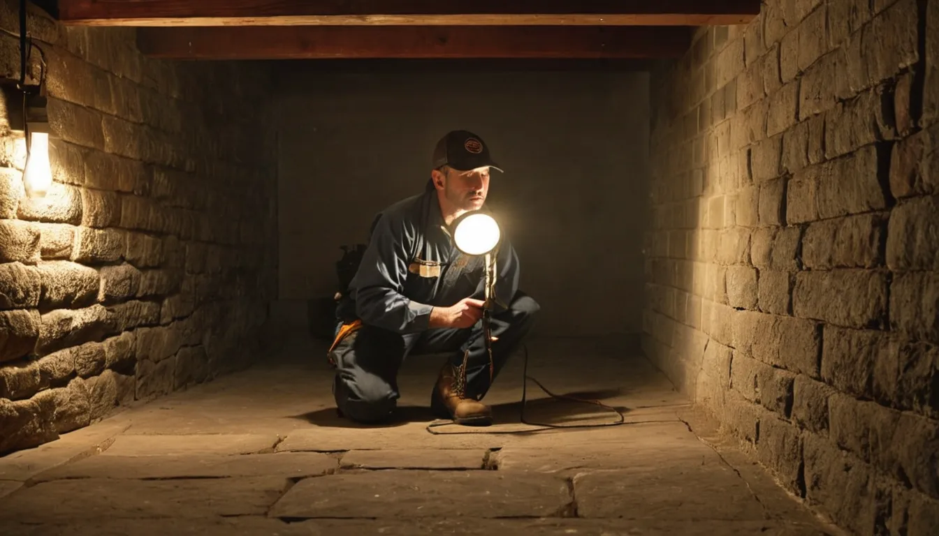 A provider inspecting a stone basement wall for termites in an older home in New York